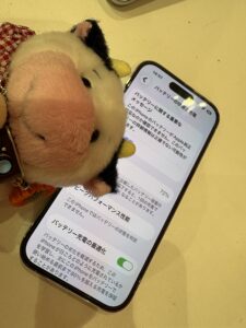 バッテリー最大容量72%まで低下したiPhone14Proの状態（交換前）
