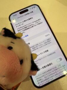 バッテリー交換後に最大容量100%へ回復したiPhone14Pro（即日修理）

